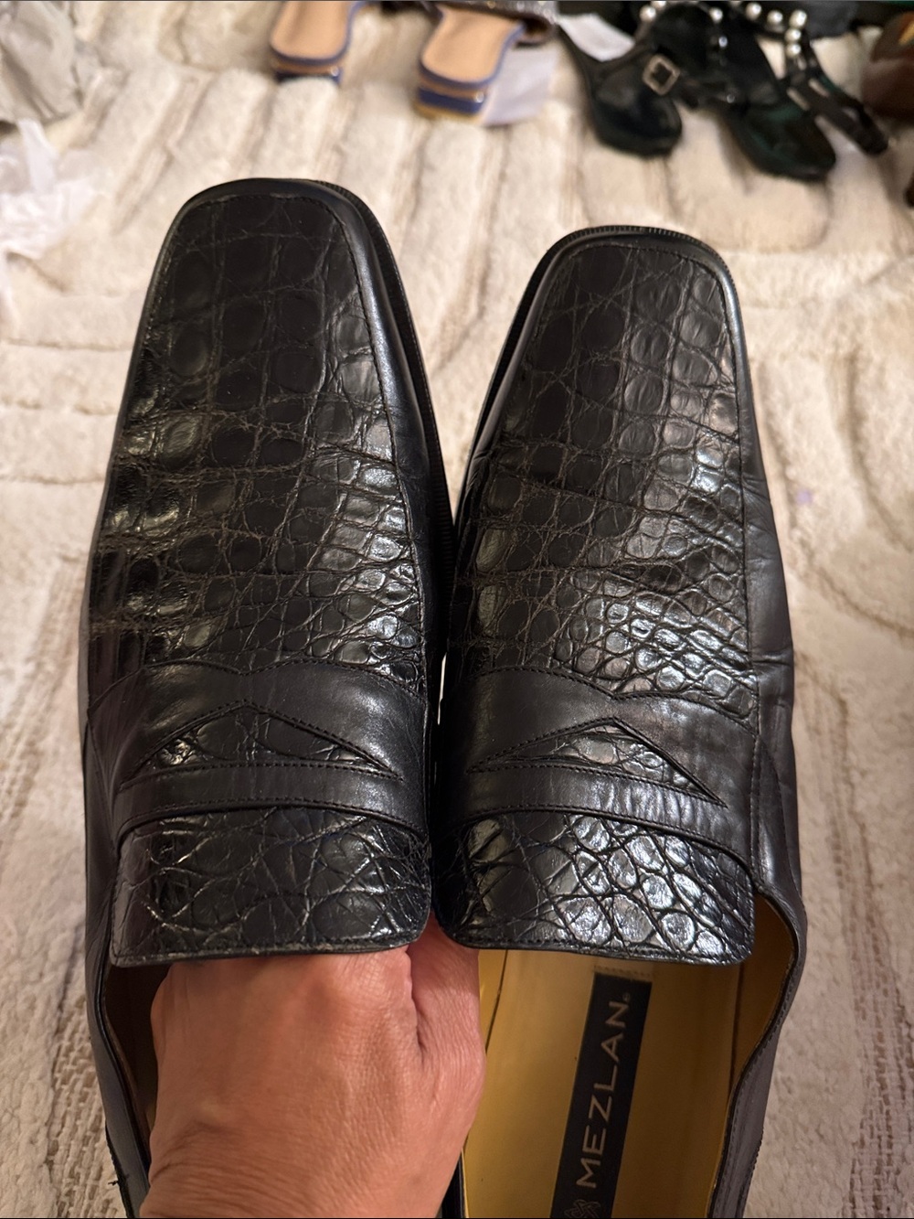 Mezlan Black Genuine Crocodile Leather Penny Loafers